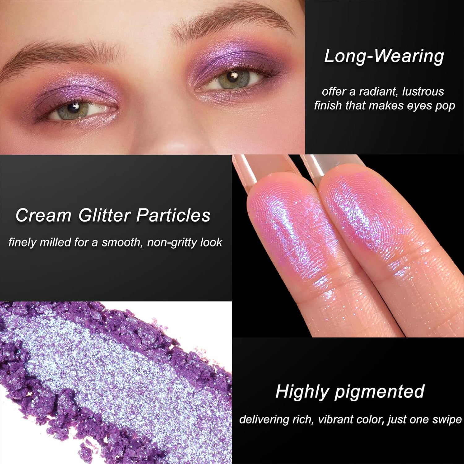 Single Purple Cream Eyeshadow Shimmer, Lavender Purple Metallic High-Pigment, long-lasting Crème Eye Makeup, Sparkly Glitter Eye shadow Palette with Blendable Texture, Mini Face & Eyes Highlighter - Image 3