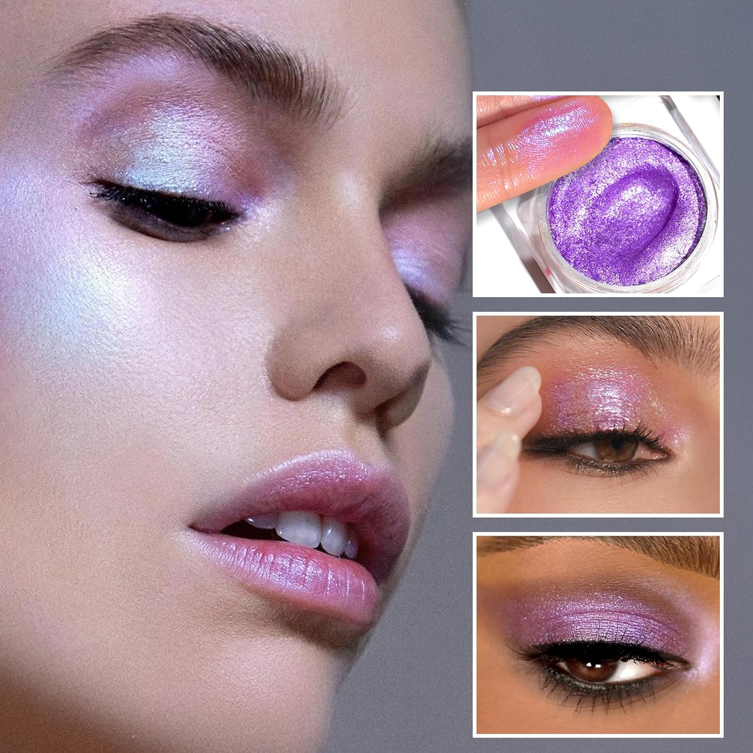 Single Purple Cream Eyeshadow Shimmer, Lavender Purple Metallic High-Pigment, long-lasting Crème Eye Makeup, Sparkly Glitter Eye shadow Palette with Blendable Texture, Mini Face & Eyes Highlighter - Image 2