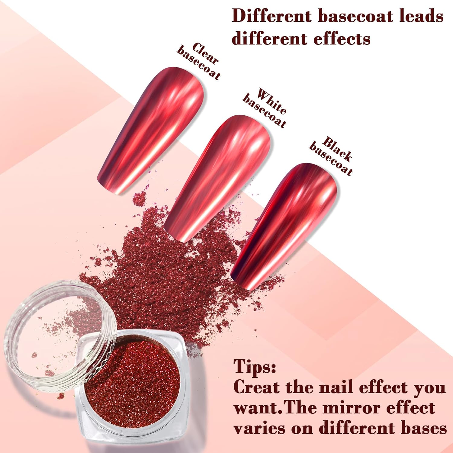 SIUSIO Chrome Nail Powder, Metallic Mirror Effect Chrome Powder Holographic Shimmer Glitter Dust Manicure Decoration Nail Art Pigment for DIY Gel Polish Nail Art, Resin Craft, Salon, Gifts - Red - Image 3