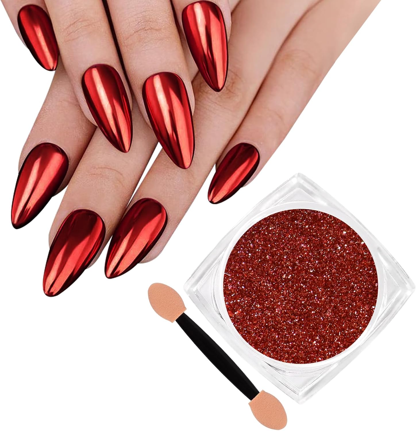 SIUSIO Chrome Nail Powder, Metallic Mirror Effect Chrome Powder Holographic Shimmer Glitter Dust Manicure Decoration Nail Art Pigment for DIY Gel Polish Nail Art, Resin Craft, Salon, Gifts - Red