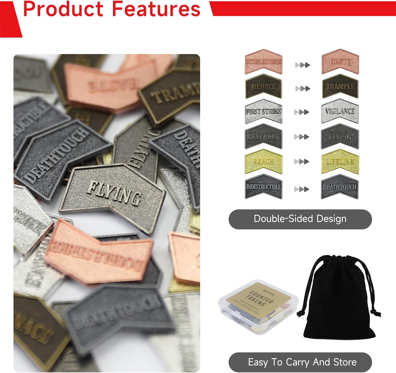 SIXPOINTS 44 Pieces Magic The Gathering Antique Metal Token & MTG Keyword/Counters Dice Setfor MTG CCG Card Gaming Accessories(44PCS-Keyword Counters & Dices Set) - Image 4