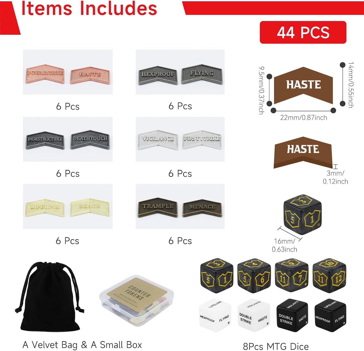 SIXPOINTS 44 Pieces Magic The Gathering Antique Metal Token & MTG Keyword/Counters Dice Setfor MTG CCG Card Gaming Accessories(44PCS-Keyword Counters & Dices Set) - Image 2