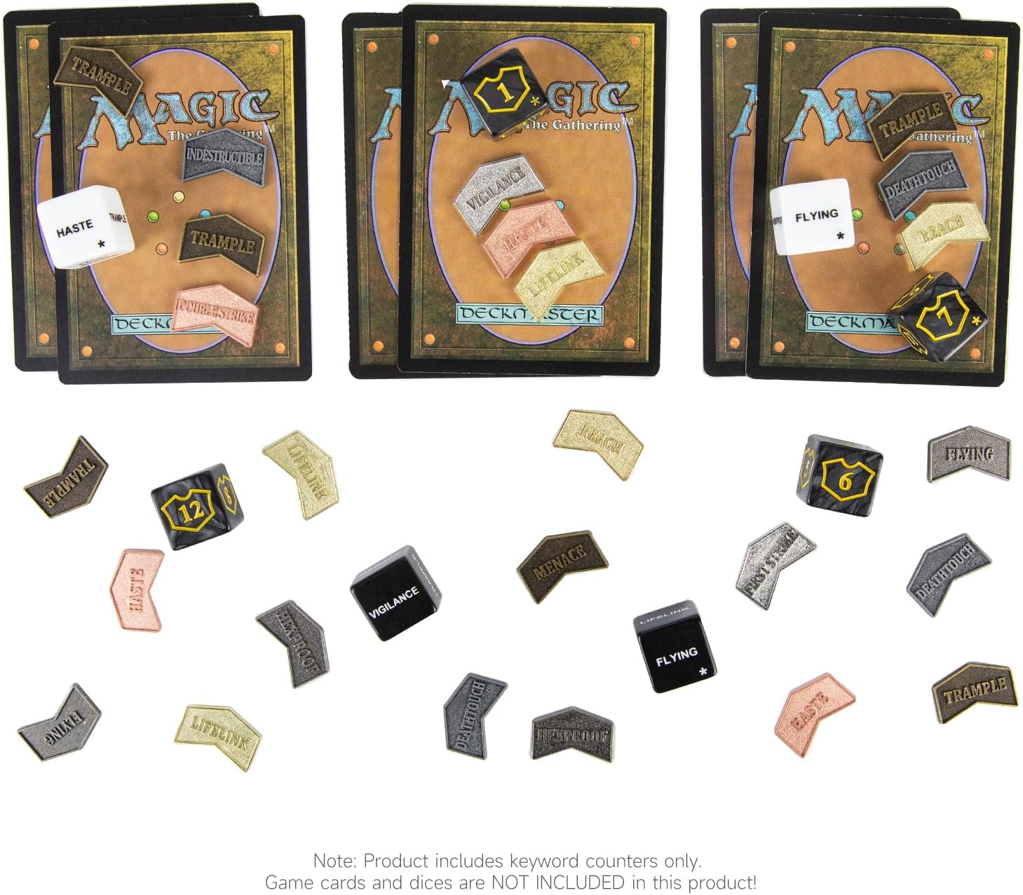 SIXPOINTS 44 Pieces Magic The Gathering Antique Metal Token & MTG Keyword/Counters Dice Setfor MTG CCG Card Gaming Accessories(44PCS-Keyword Counters & Dices Set) - Image 6