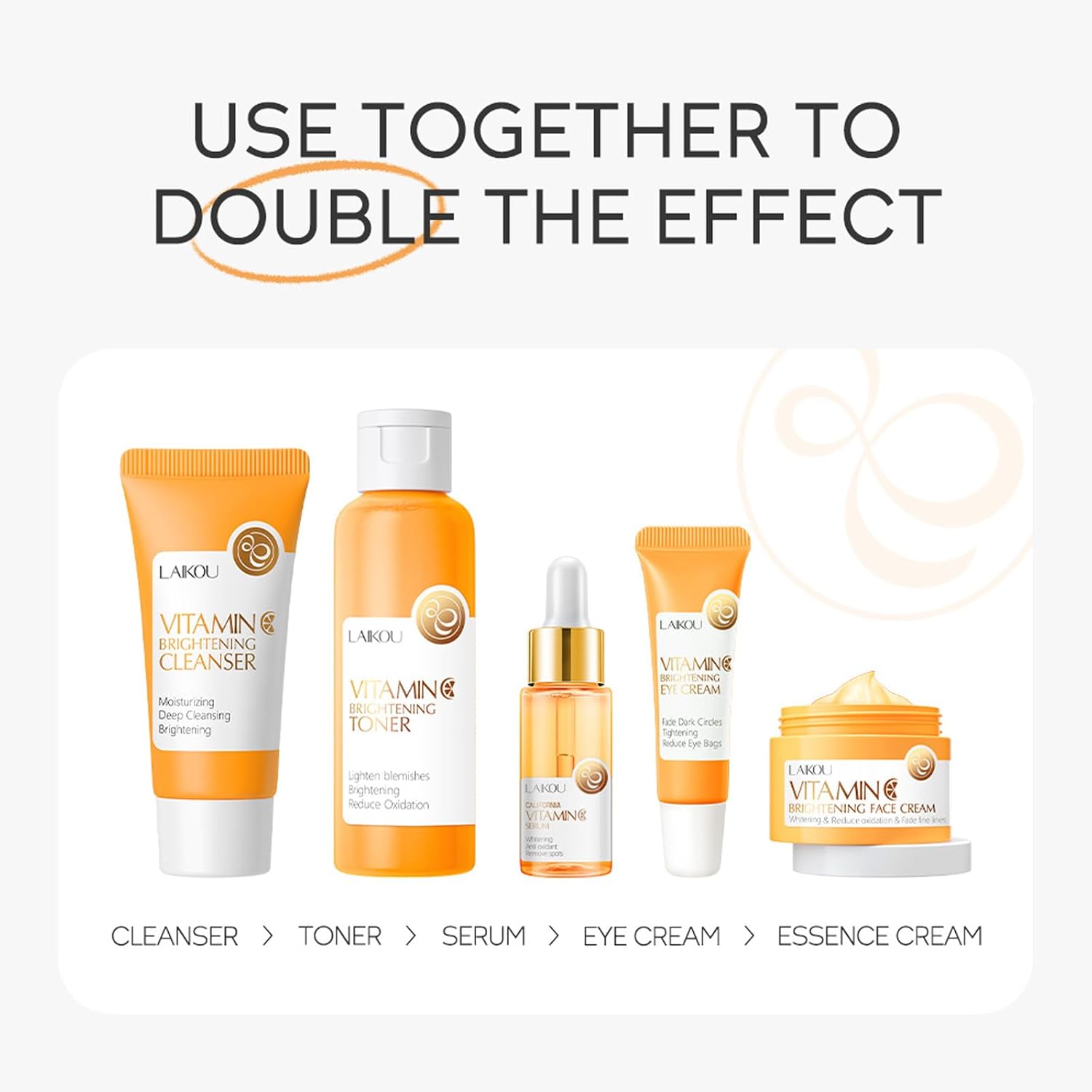 Skincare Gift Set for Teenage Girls,Vitamin C Skin Care Set - 5 Piece Gentle Skin Cleaning & Care Travel Size Kit With Cleanser, Toner, Face Serum,Eye Cream,Face Cream Brighten Face Skin Care Kit - Image 7
