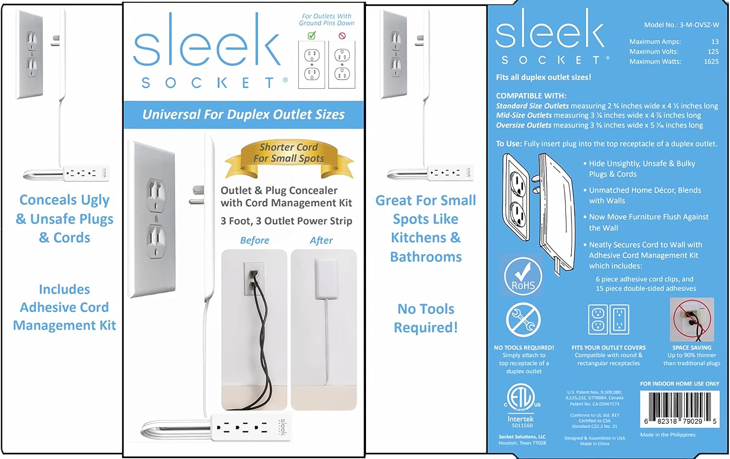 Sleek Socket Original & Patented Ultra-Thin Outlet Concealer with Cord Concealer Kit, Flat Extension Cord with Multi Outlets Power Strip, Ideal for Home Improvement, Hide Bulky and Messy Cords - Image 7