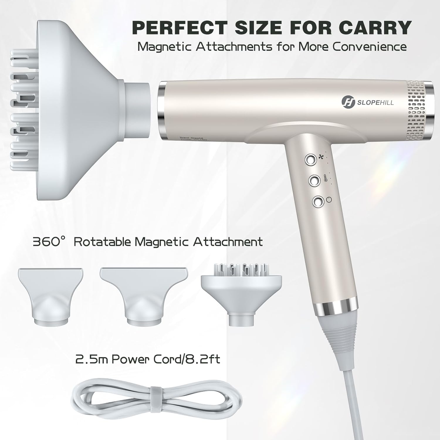 slopehill Professional Hair Dryer with Diffuser, Ionic Hair Dryer,Lightweight Compact Powerful & Fast Salon Blow Dryer with High Speed Brushless Motor, Travel Hairdryer, Women & Men (Ceramic, Stone) - Image 5