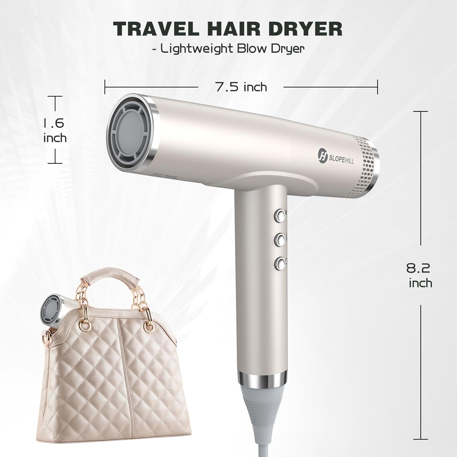 slopehill Professional Hair Dryer with Diffuser, Ionic Hair Dryer,Lightweight Compact Powerful & Fast Salon Blow Dryer with High Speed Brushless Motor, Travel Hairdryer, Women & Men (Ceramic, Stone) - Image 6