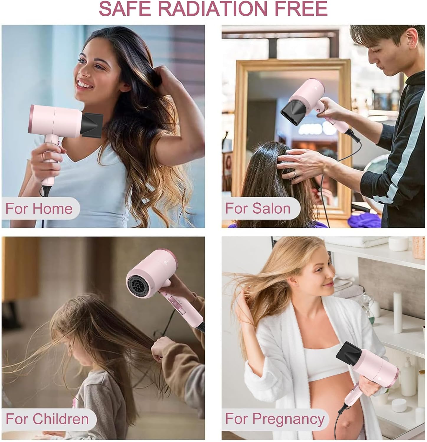 slopehill Professional Ionic Hair Dryer, Powerful 1800W Fast Drying Low Noise Blow Dryer with 2 Concentrator Nozzle 1 Diffuser Attachments for Home Salon Travel (Pottery Pink and Rose Gold) - Image 7