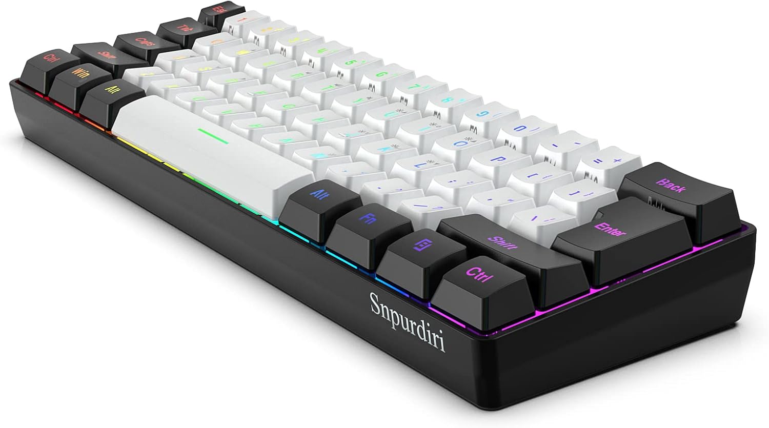Snpurdiri 60% Wired Gaming Keyboard, 61 Keys RGB Backlit Ultra-Compact Small Gaming Keyboard, for PC/Mac Gamer, Typist, Travel, Easy to Carry on Business Trip(Black-White) - Image 2