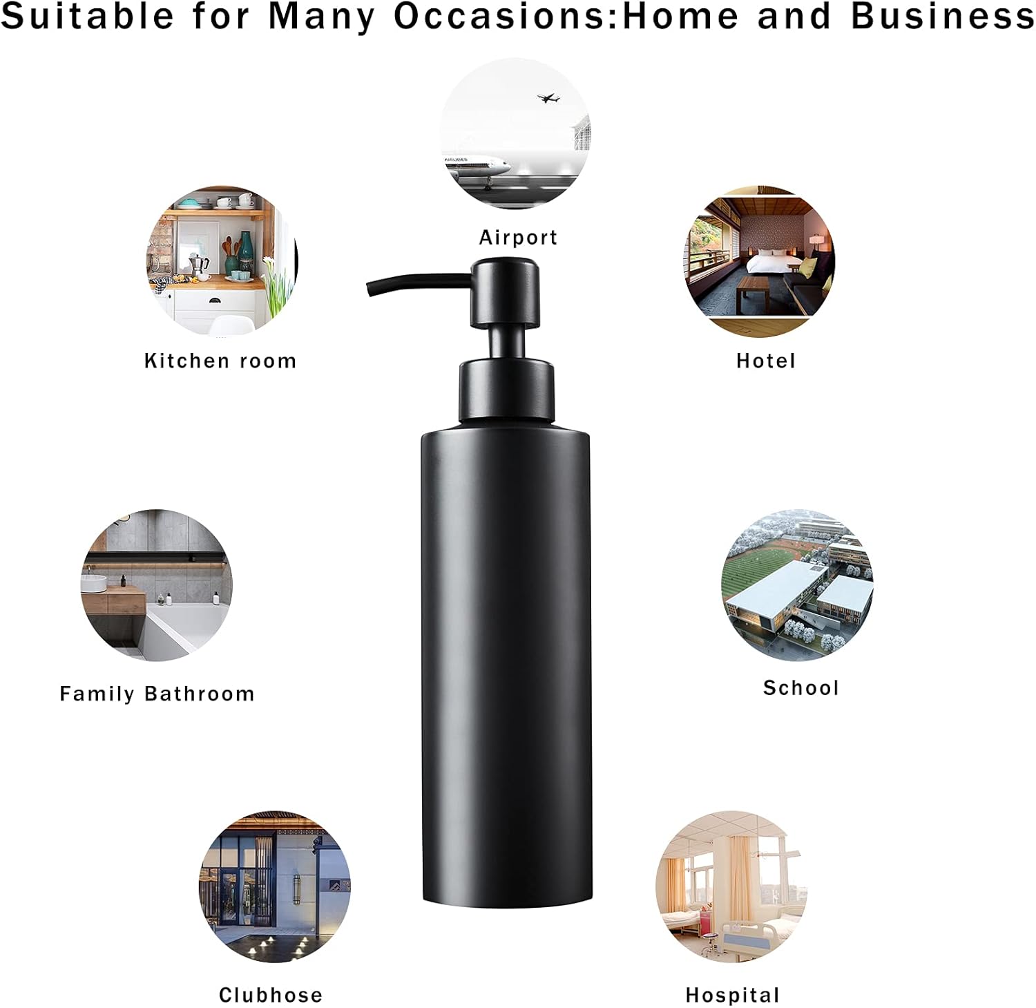 Soap Dispenser, Matte Black with Funnel and Non-Slip Coaster 304 Stainless Steel Metal Pump Hand Sanitizer Bottle for Bathroom, and Kitchen (12oz/350ml) - Image 6