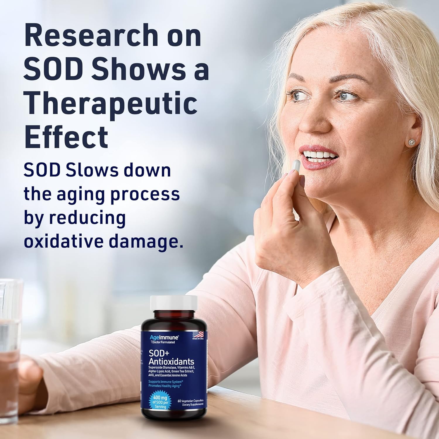 SOD Antioxidants Complex Healthy Aging Supplement - 400mg of Superoxide Dismutase - Alpha Lipoic Acid - L-Arginine -Lysine - AKG - Vitamin A - Vitamin E for Immune Support-60 Capsules - Image 5
