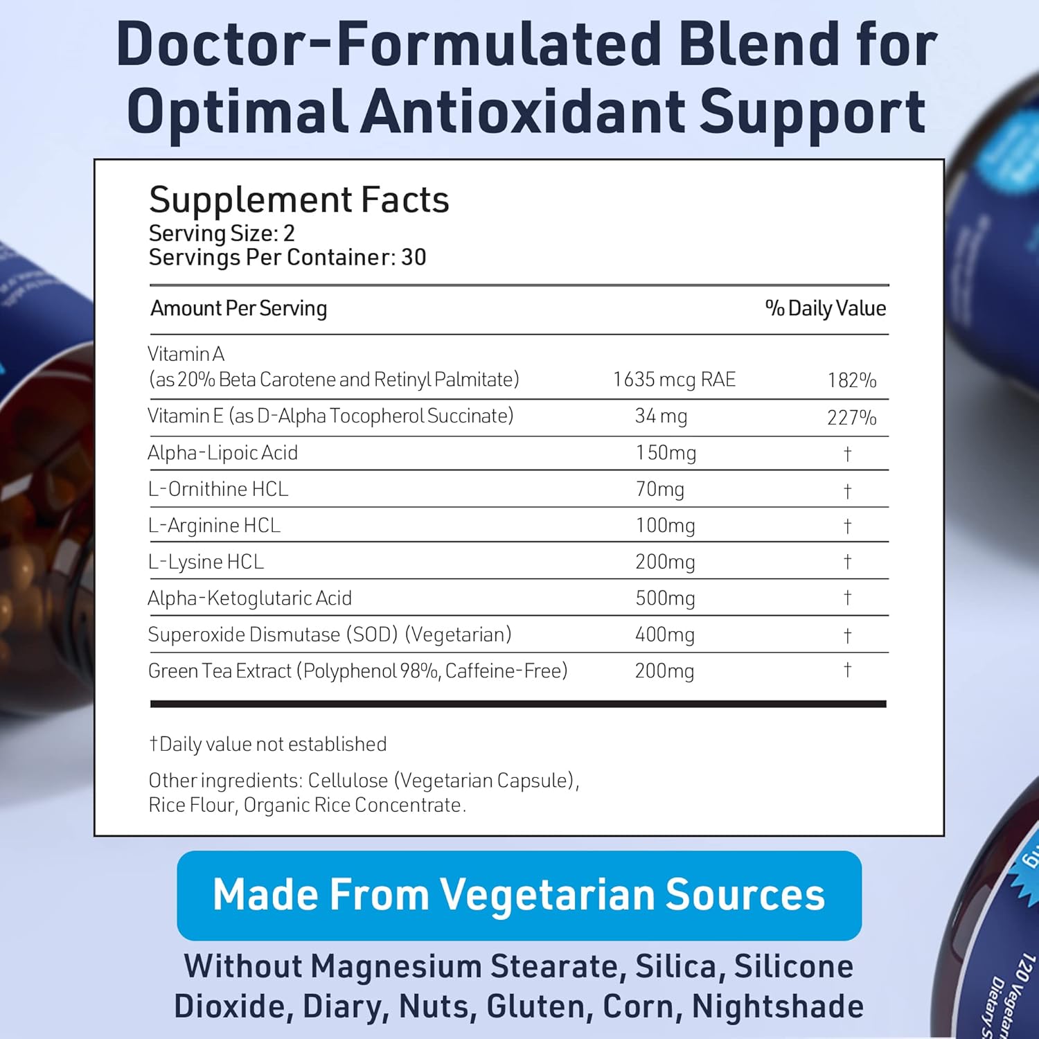 SOD Antioxidants Complex Healthy Aging Supplement - 400mg of Superoxide Dismutase - Alpha Lipoic Acid - L-Arginine -Lysine - AKG - Vitamin A - Vitamin E for Immune Support-60 Capsules - Image 2