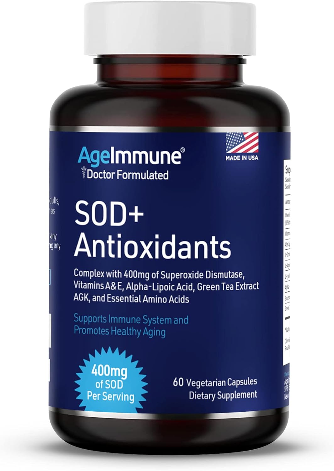 SOD Antioxidants Complex Healthy Aging Supplement - 400mg of Superoxide Dismutase - Alpha Lipoic Acid - L-Arginine -Lysine - AKG - Vitamin A - Vitamin E for Immune Support-60 Capsules - Image 8