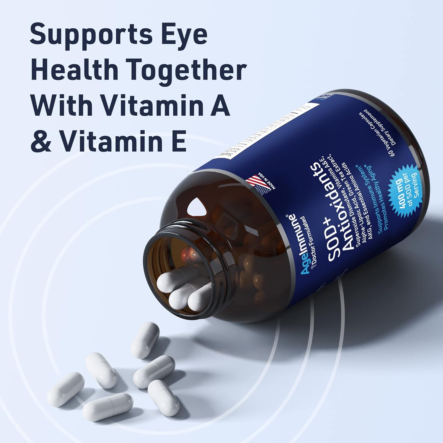 SOD Antioxidants Complex Healthy Aging Supplement - 400mg of Superoxide Dismutase - Alpha Lipoic Acid - L-Arginine -Lysine - AKG - Vitamin A - Vitamin E for Immune Support-60 Capsules - Image 6