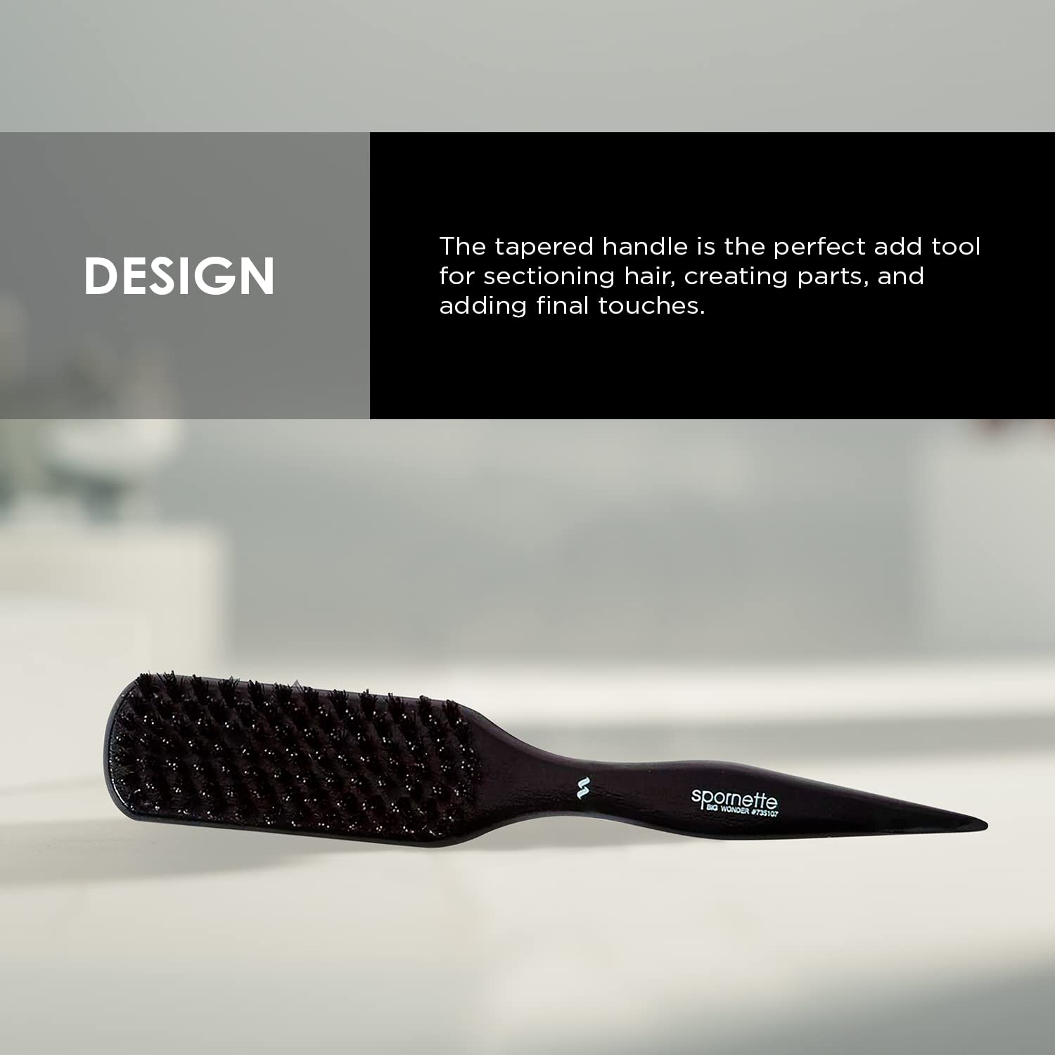 Spornette Boar Bristle Hair Brush for Women - Big Wonder Teasing Brush with Boar & Tourmaline Nylon Bristles - Tapered Handle for Back Brushing, Combing and Creating Volume & Slick Backs (Black) - Image 4