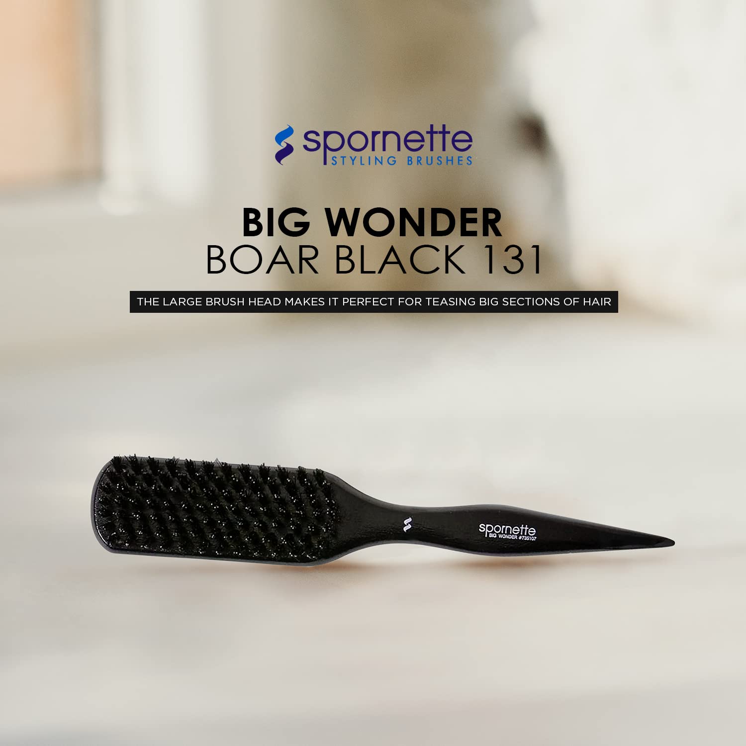 Spornette Boar Bristle Hair Brush for Women - Big Wonder Teasing Brush with Boar & Tourmaline Nylon Bristles - Tapered Handle for Back Brushing, Combing and Creating Volume & Slick Backs (Black) - Image 2