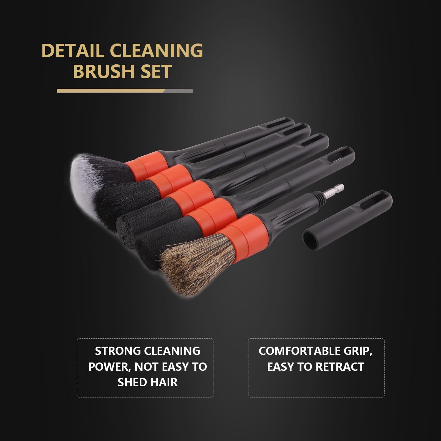 SPTA Car Drill Brush, Drill Brush Attachment 5Pcs Detachable Car Care Detailing Brush Set Soft No Scratch Boar Hair Detail Brush Car Care Detail Brush for Air Vent Automotive Interior Exterior -DF075 - Image 3