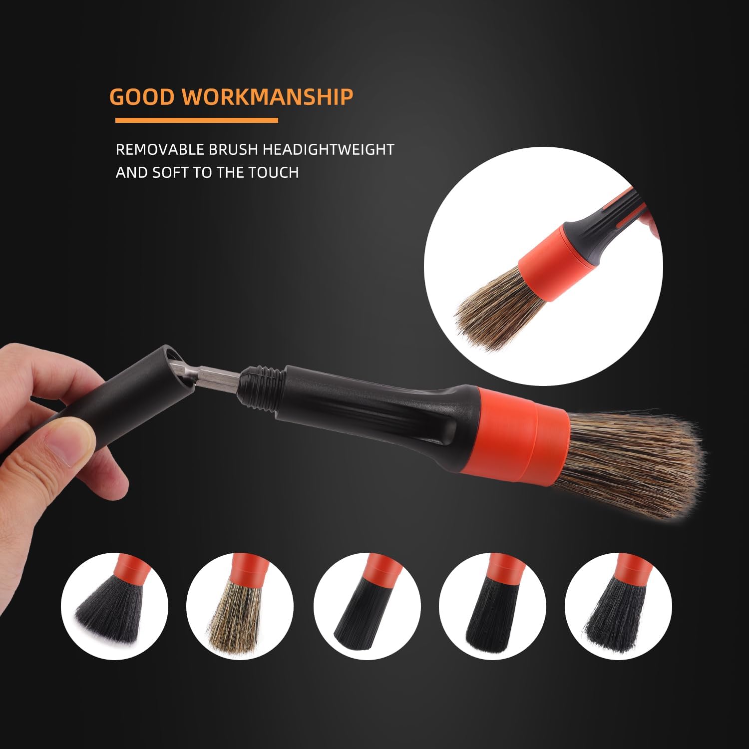 SPTA Car Drill Brush, Drill Brush Attachment 5Pcs Detachable Car Care Detailing Brush Set Soft No Scratch Boar Hair Detail Brush Car Care Detail Brush for Air Vent Automotive Interior Exterior -DF075 - Image 2