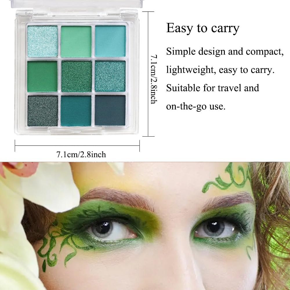 St Patricks Day Green Eyeshadow Palette, 9 Colors Green Glitter Matte Eyeshadow Makeup Palette, Bright Neon Green Eye Shadow, Highly Pigmented Waterproof Dark Green Eyeshadow Pallete - Image 5