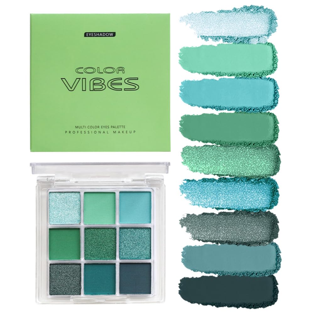 St Patricks Day Green Eyeshadow Palette, 9 Colors Green Glitter Matte Eyeshadow Makeup Palette, Bright Neon Green Eye Shadow, Highly Pigmented Waterproof Dark Green Eyeshadow Pallete - Image 3