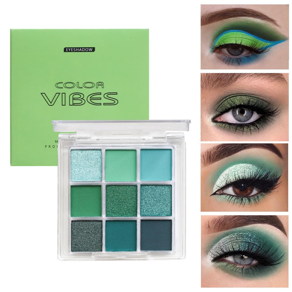 St Patricks Day Green Eyeshadow Palette, 9 Colors Green Glitter Matte Eyeshadow Makeup Palette, Bright Neon Green Eye Shadow, Highly Pigmented Waterproof Dark Green Eyeshadow Pallete - Image 2