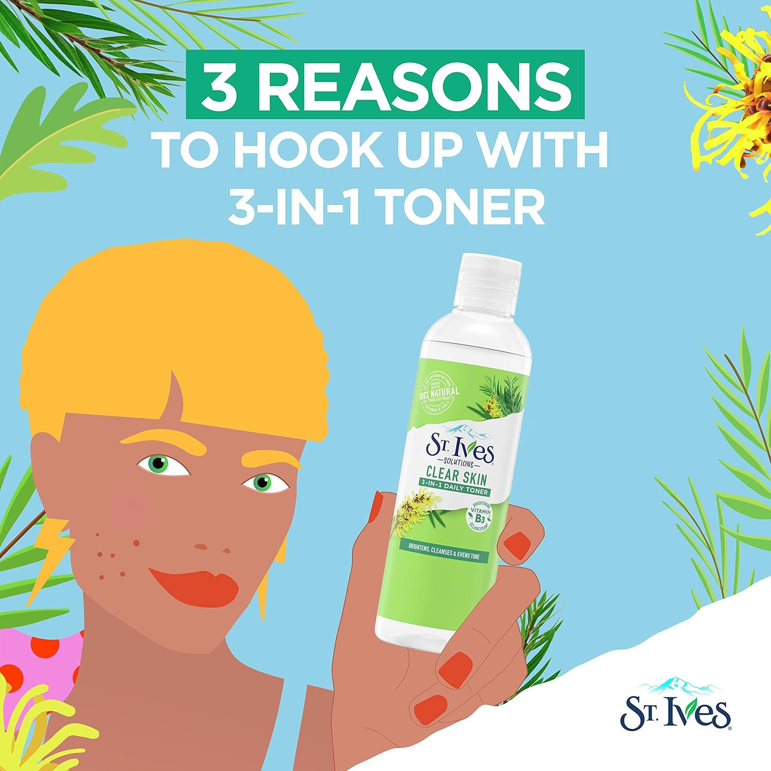 St.Ives Solutions 3-in-1 Face Toner For Combination to Oily and Acne Prone Skin Clear Skin Made with 100 percent Natural Tea Tree Extract, Vitamin B3, Micellar Water Technology, and Witch Hazel 8.5 oz - Image 5