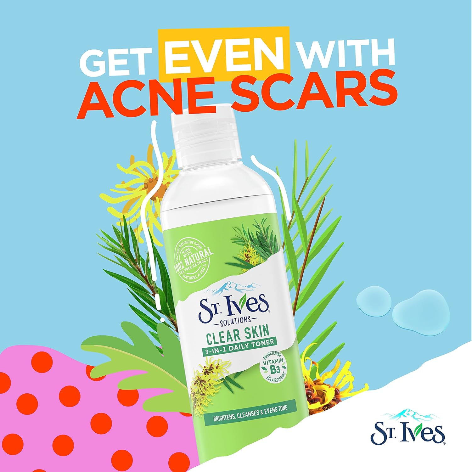 St.Ives Solutions 3-in-1 Face Toner For Combination to Oily and Acne Prone Skin Clear Skin Made with 100 percent Natural Tea Tree Extract, Vitamin B3, Micellar Water Technology, and Witch Hazel 8.5 oz - Image 4