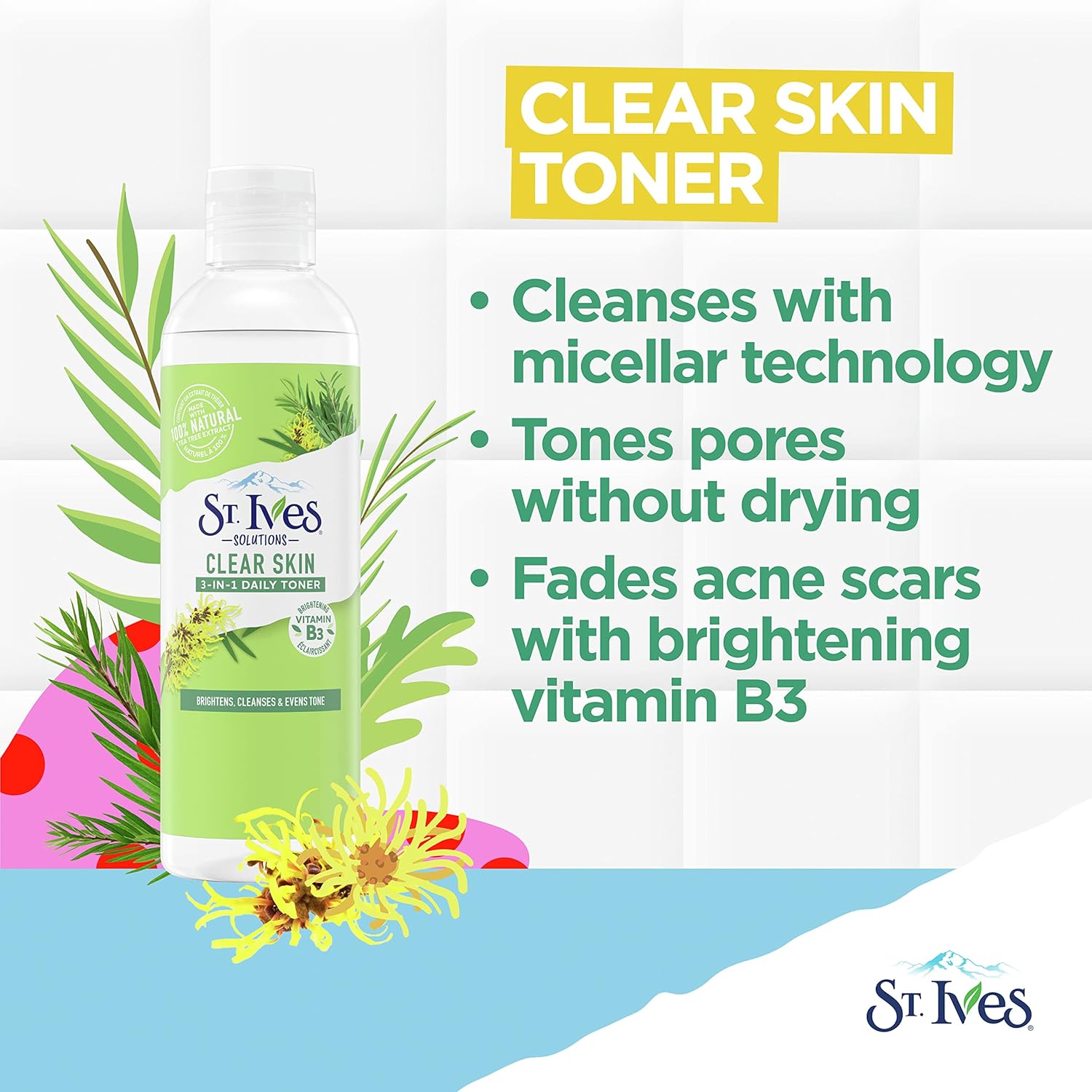 St.Ives Solutions 3-in-1 Face Toner For Combination to Oily and Acne Prone Skin Clear Skin Made with 100 percent Natural Tea Tree Extract, Vitamin B3, Micellar Water Technology, and Witch Hazel 8.5 oz - Image 3