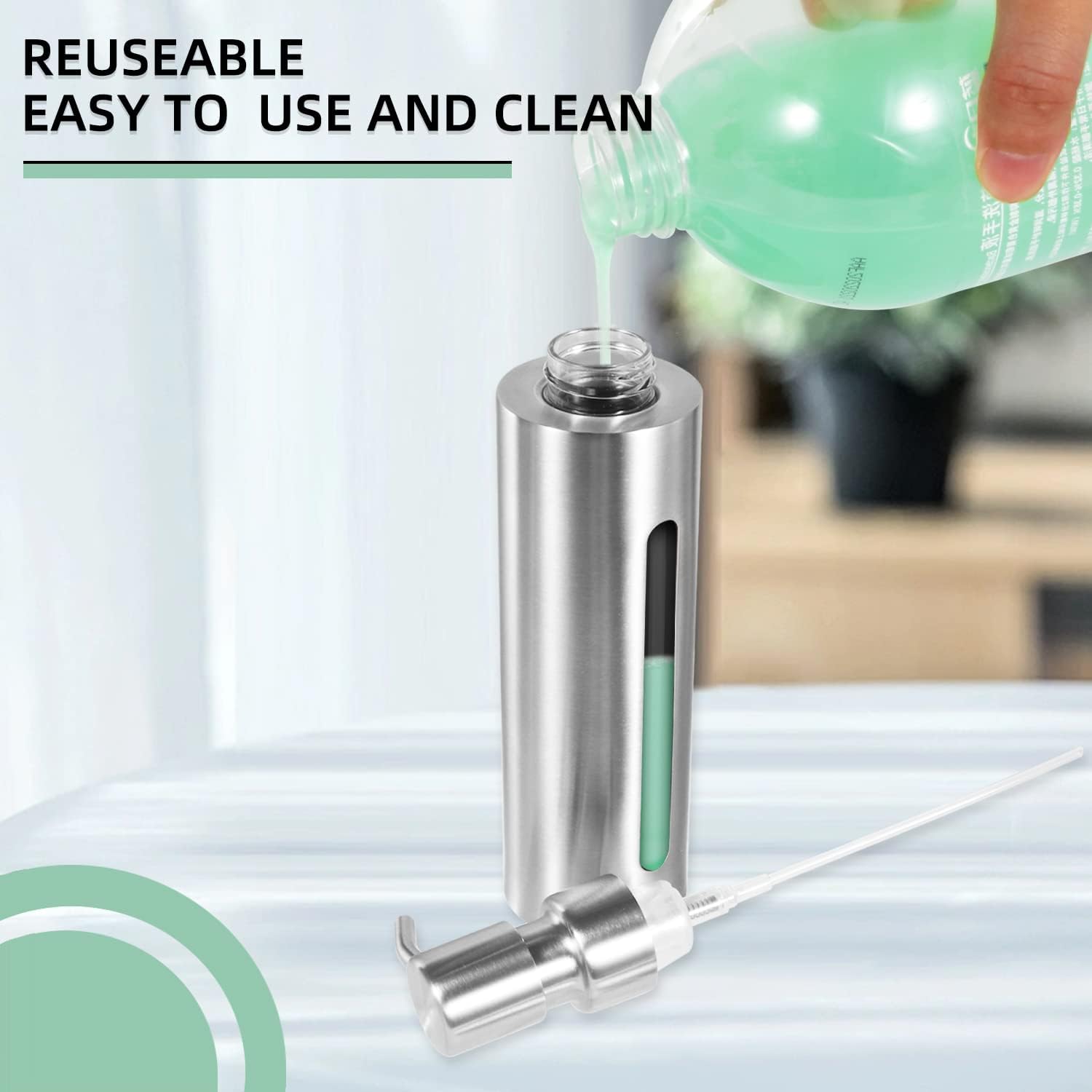 Stainless Steel Soap Dispenser, 7Oz Slim Rust Proof Liquid Soap Dispenser for Kitchen & Bathroom - Refillable Brushed Nickel Dispenser for Essential Oils and Shampoo - Image 3