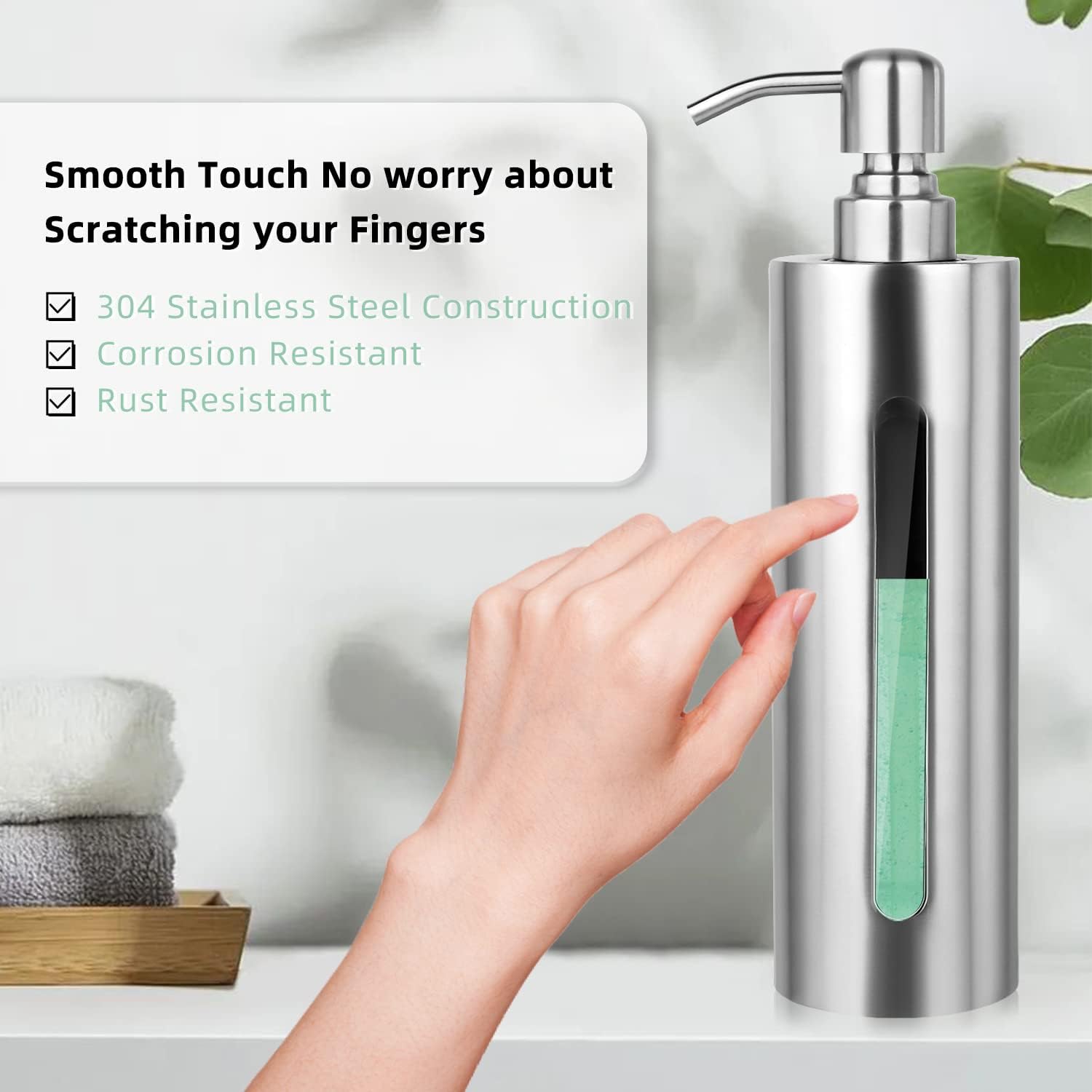 Stainless Steel Soap Dispenser, 7Oz Slim Rust Proof Liquid Soap Dispenser for Kitchen & Bathroom - Refillable Brushed Nickel Dispenser for Essential Oils and Shampoo - Image 6
