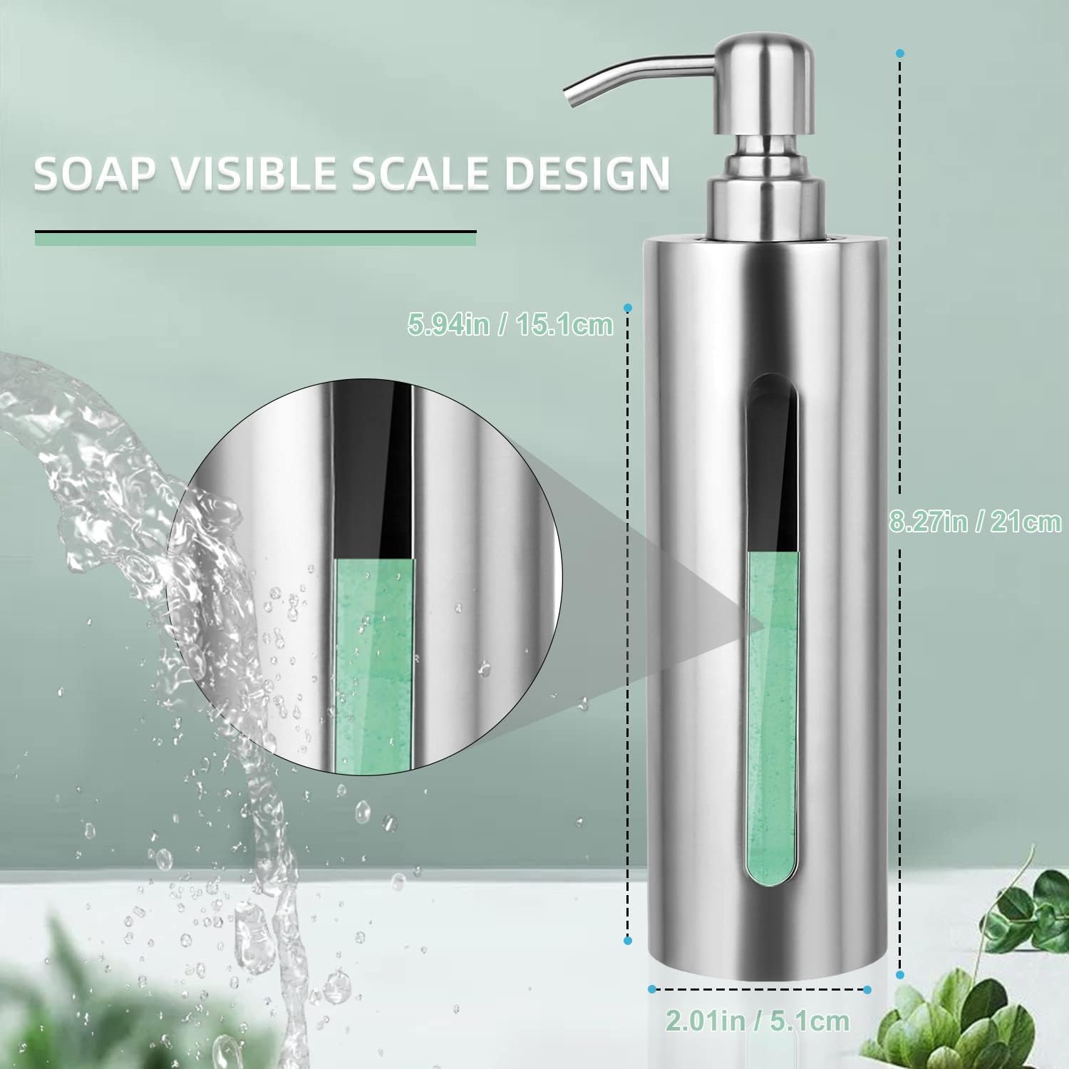 Stainless Steel Soap Dispenser, 7Oz Slim Rust Proof Liquid Soap Dispenser for Kitchen & Bathroom - Refillable Brushed Nickel Dispenser for Essential Oils and Shampoo - Image 2