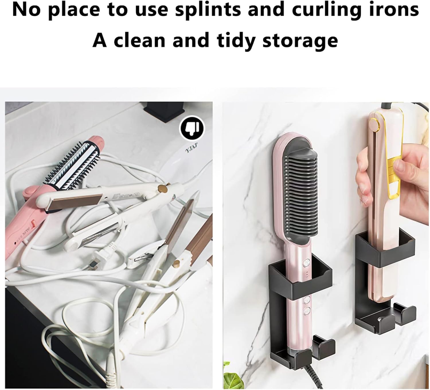Stainless Steel Wall Mount Hair Dryer, Curling Iron and Styling Tool Organizer Basket - Image 6