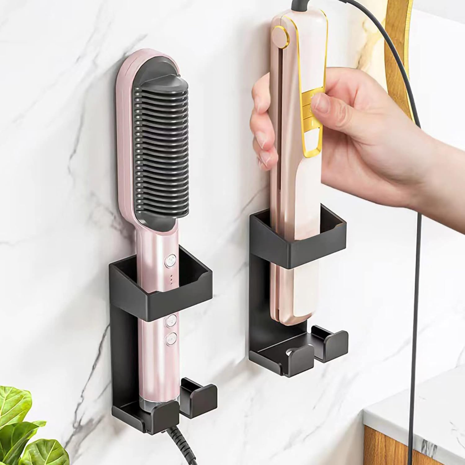 Stainless Steel Wall Mount Hair Dryer, Curling Iron and Styling Tool Organizer Basket - Image 2
