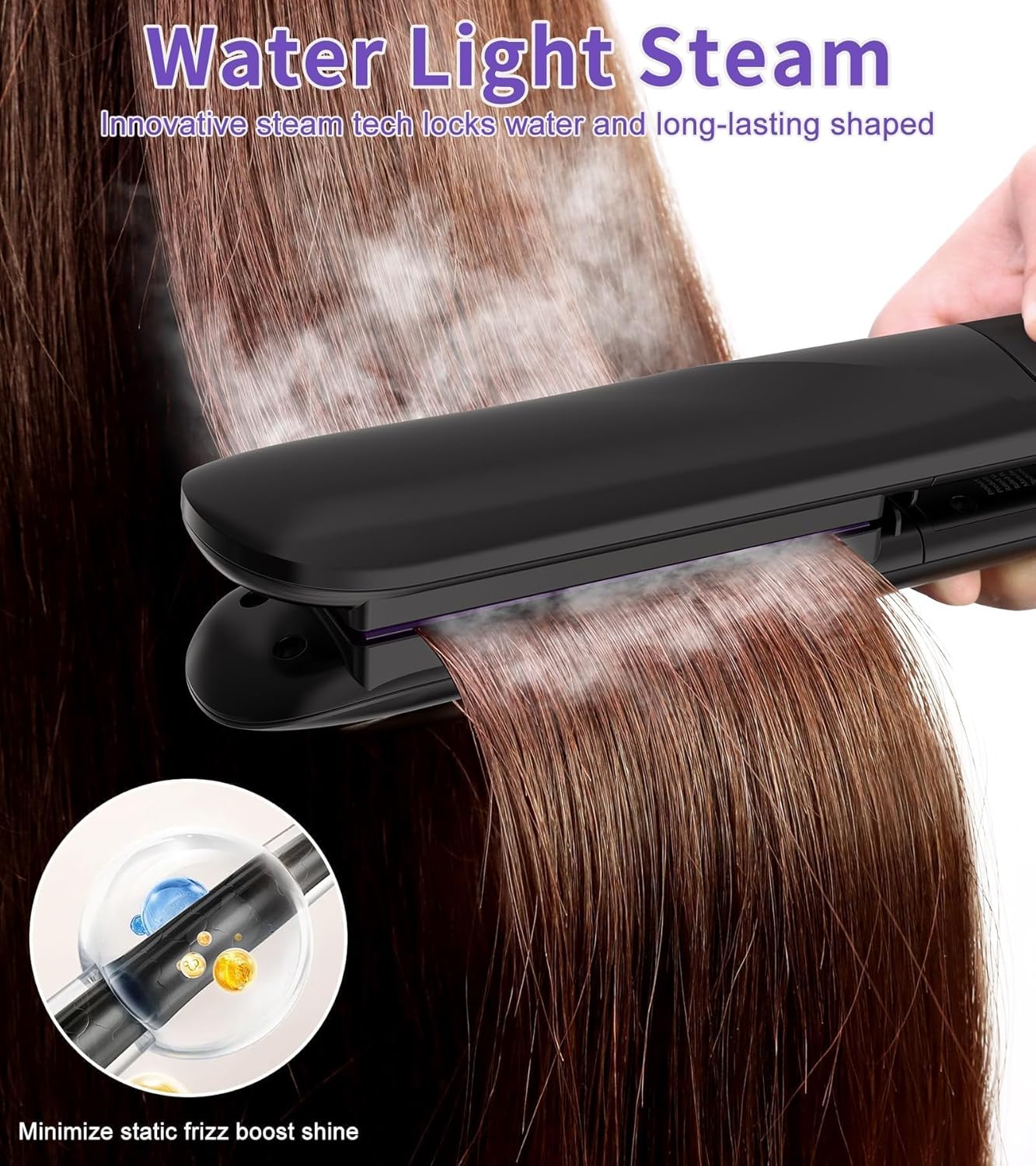Steam Straighteners for Hair, Professional Salon Titanium Vapor Straightening Irons, High-end Salon Water Light Steam Flat Iron | 24 Hour Anti-frizz | Make Hair Smooth and Adds Shine - Image 2