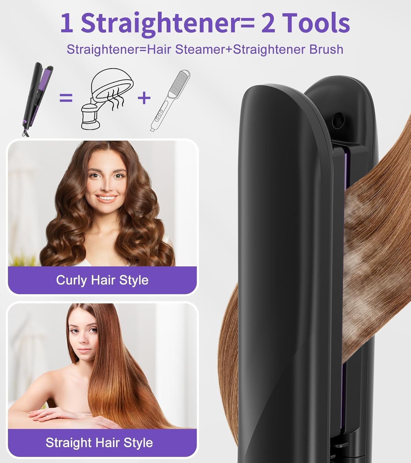 Steam Straighteners for Hair, Professional Salon Titanium Vapor Straightening Irons, High-end Salon Water Light Steam Flat Iron | 24 Hour Anti-frizz | Make Hair Smooth and Adds Shine - Image 6