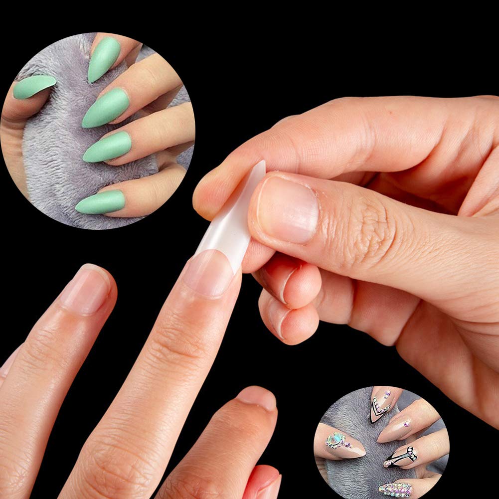 Stiletto Nail Tips 500Pcs Short Sharp Ending False Acrylic Nails Tip Half Cover 10 Sizes with Box for Nail Salons Home DIY (Natural) - Image 4