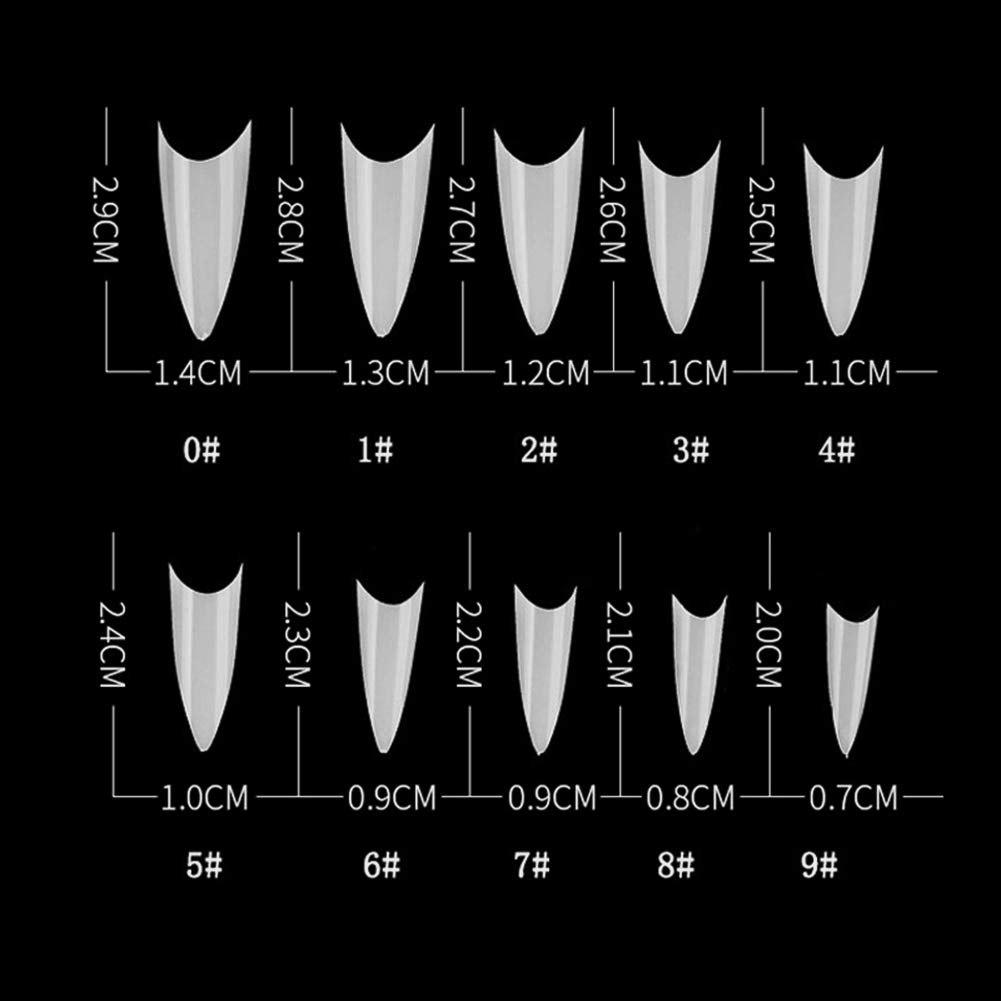 Stiletto Nail Tips 500Pcs Short Sharp Ending False Acrylic Nails Tip Half Cover 10 Sizes with Box for Nail Salons Home DIY (Natural) - Image 2