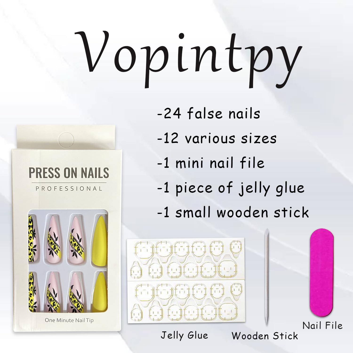 Stiletto Press on Nails Extra Long Fake Nails Yellow Black Leopard Print French Tip False Nails Matte Solid Color Acrylic Nails with Glue on Nails Reusable Stick on Nails for Women DIY Charm Manicure - Image 5