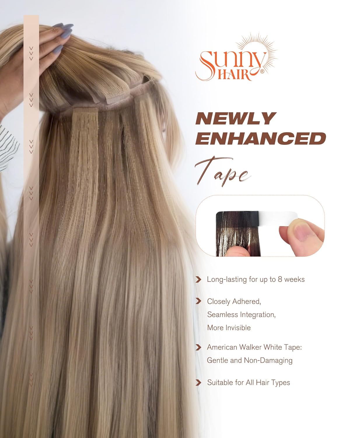 Sunny Hair Tape in Hair Extensions Real Human Hair Invisible Remy Hair Extensions Tape ins for Women Jet Black 24 inch 20Pcs 50G - Image 7