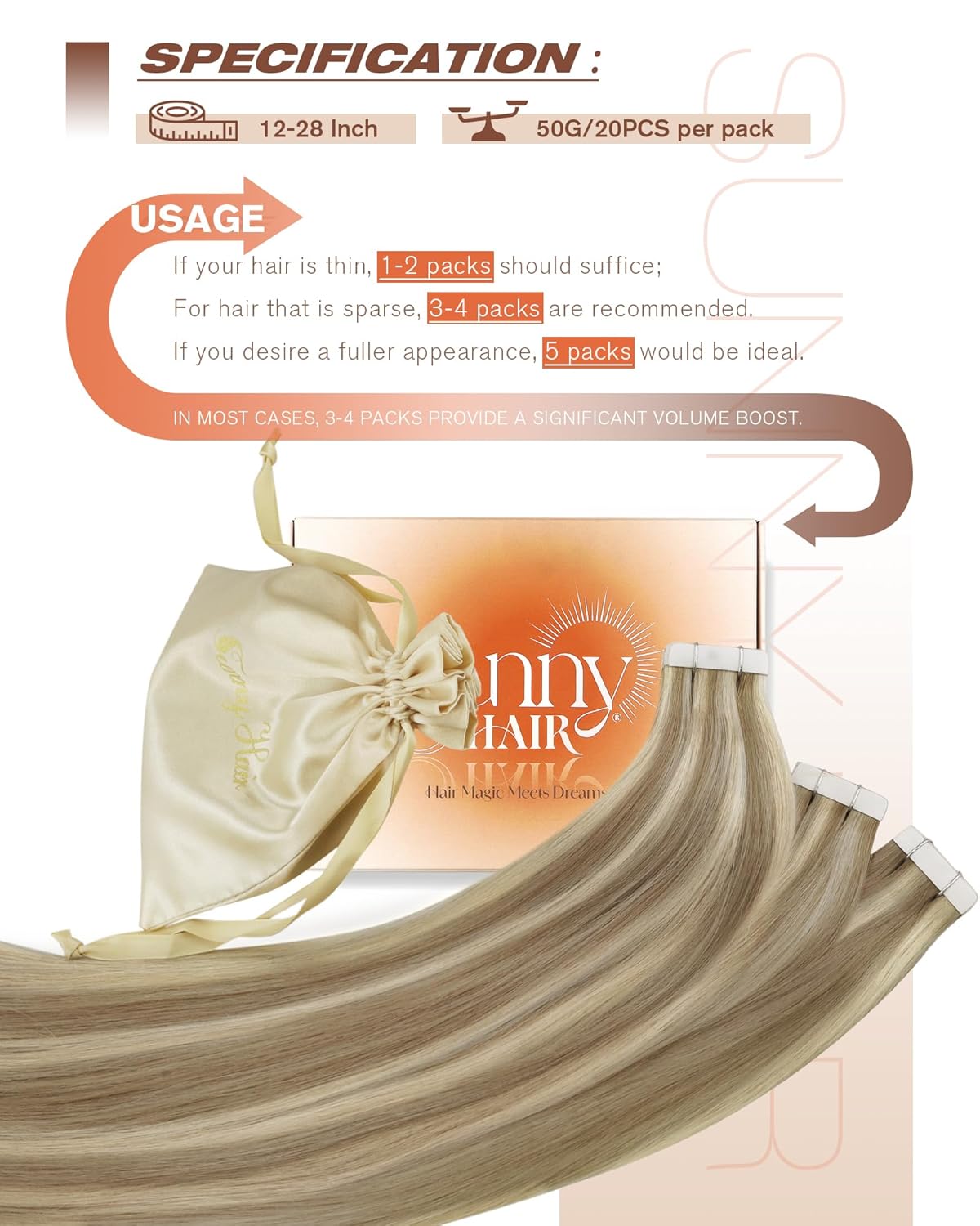 Sunny Hair Tape in Hair Extensions Real Human Hair Invisible Remy Hair Extensions Tape ins for Women Lightest Brown Highlight Platinum Blonde 16 inch 20Pcs 50G - Image 6