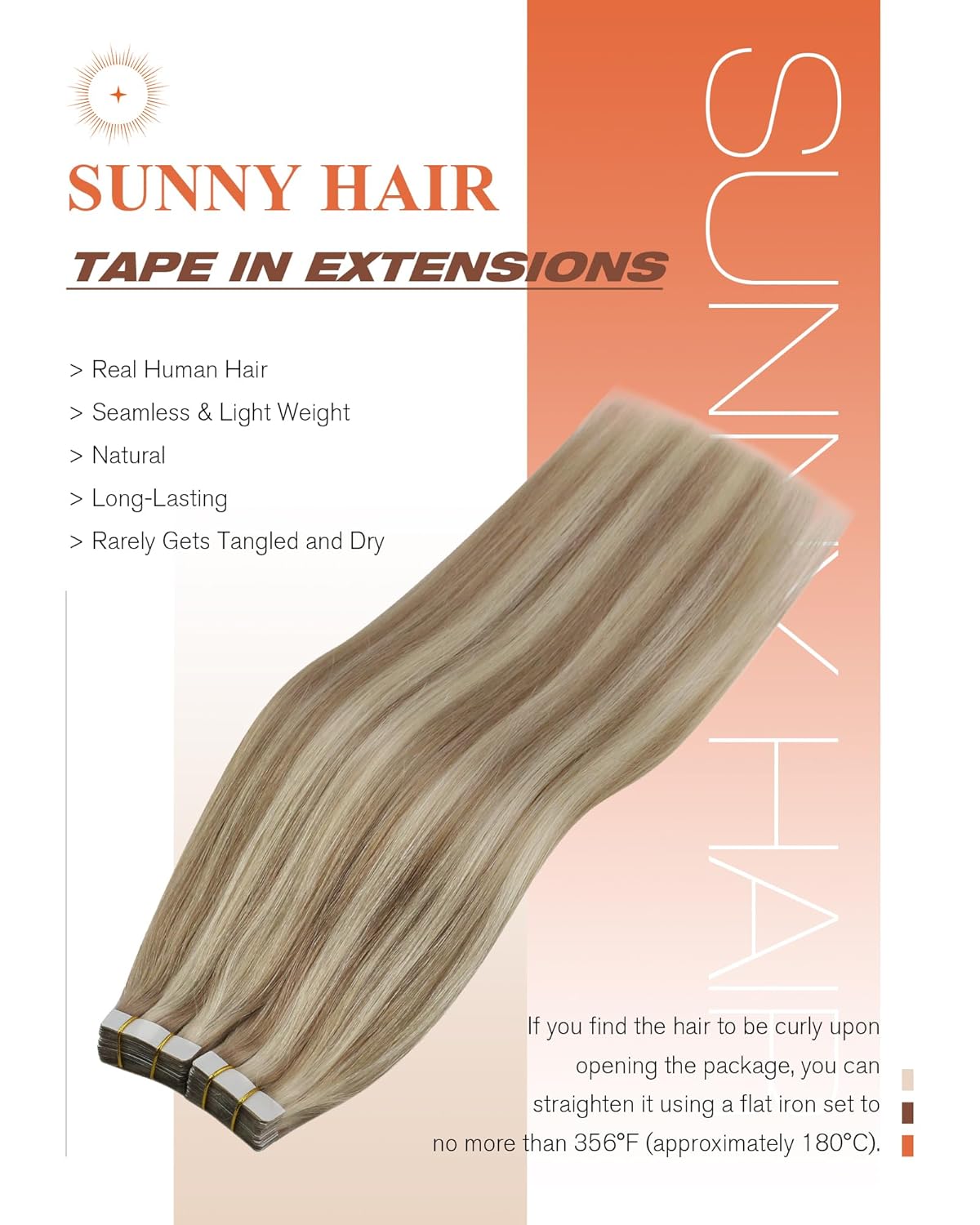 Sunny Hair Tape in Hair Extensions Real Human Hair Invisible Remy Hair Extensions Tape ins for Women Lightest Brown Highlight Platinum Blonde 16 inch 20Pcs 50G - Image 2