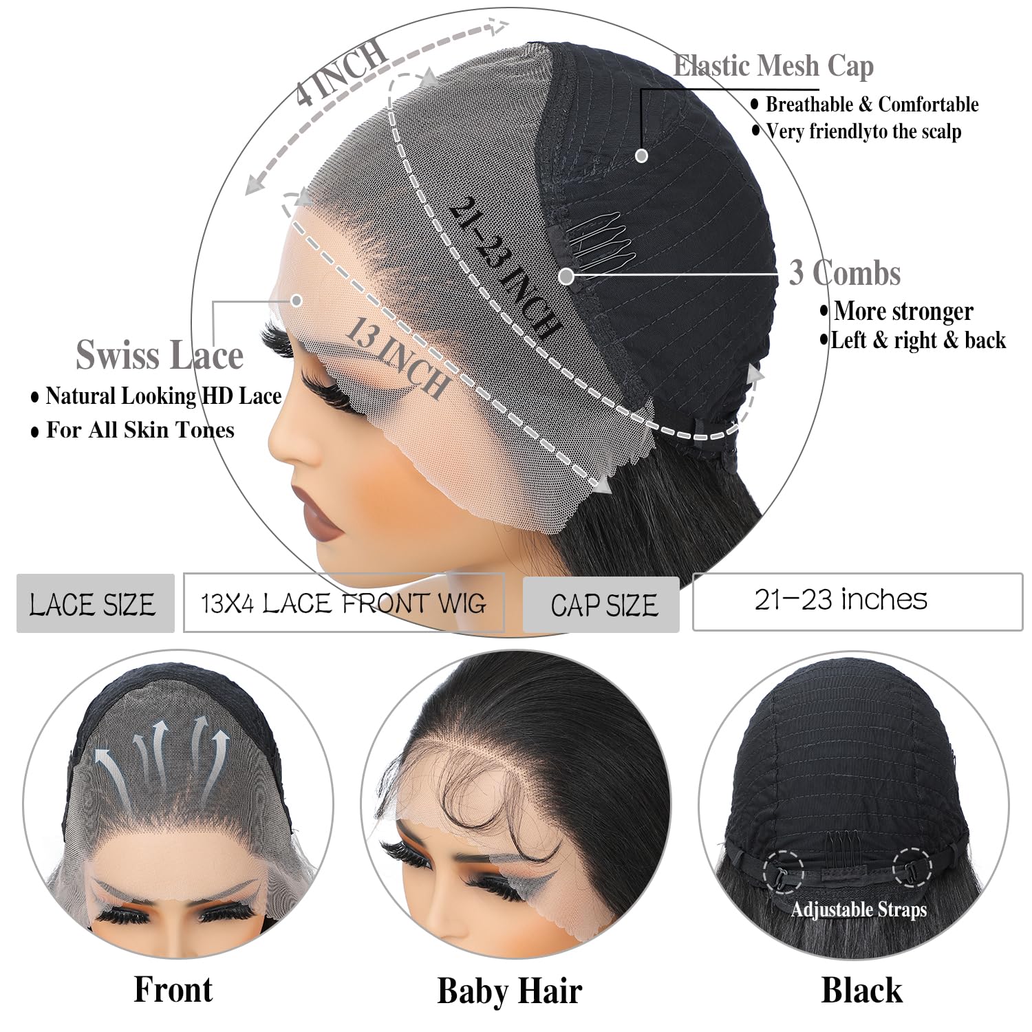 Synthetic Lace Front Wig 30inch Straight Synthetic Wig 13x4 HD Lace Long Straight Lace Front Wig Glueless for Women Pre Plucked with Baby Hair Heat Resistant Glueless Black Wig for Daily Use(2#) - Image 4