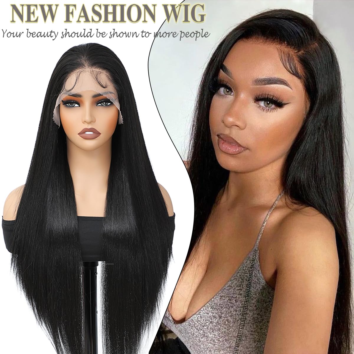 Synthetic Lace Front Wig 30inch Straight Synthetic Wig 13x4 HD Lace Long Straight Lace Front Wig Glueless for Women Pre Plucked with Baby Hair Heat Resistant Glueless Black Wig for Daily Use(2#) - Image 3