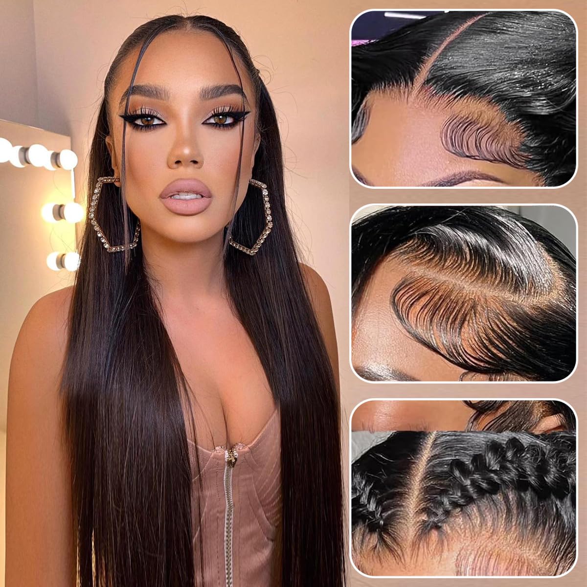 Synthetic Lace Front Wig 30inch Straight Synthetic Wig 13x4 HD Lace Long Straight Lace Front Wig Glueless for Women Pre Plucked with Baby Hair Heat Resistant Glueless Black Wig for Daily Use(2#) - Image 2