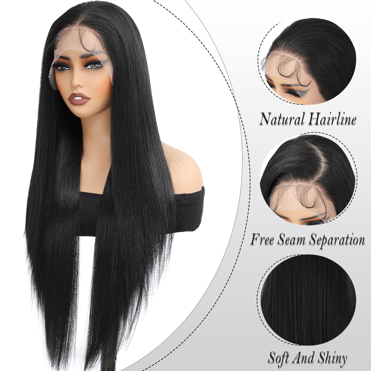 Synthetic Lace Front Wig 30inch Straight Synthetic Wig 13x4 HD Lace Long Straight Lace Front Wig Glueless for Women Pre Plucked with Baby Hair Heat Resistant Glueless Black Wig for Daily Use(2#) - Image 5