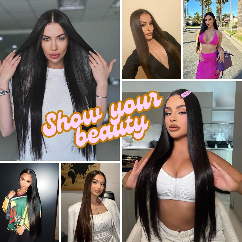 Synthetic Lace Front Wig 30inch Straight Synthetic Wig 13x4 HD Lace Long Straight Lace Front Wig Glueless for Women Pre Plucked with Baby Hair Heat Resistant Glueless Black Wig for Daily Use(2#) - Image 8