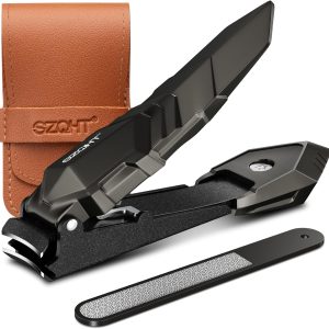 SZQHT Nail Clippers,Precise and Durable Toe Nail Clippers with Catcher and Nail File,Fingernail Clippers forThick Nails,Nail Cutter Without Mess for Men and Women(Gray)