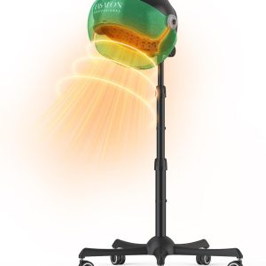 TASALON Professional Ionic Hooded 1875W Hair Dryer with 3 Temperature Settings, Transparent Glitter Visor, Side Switch, Rolling Wheels & Timer, Stand Blow Dryer for Salon, Spa and Home Use - Green