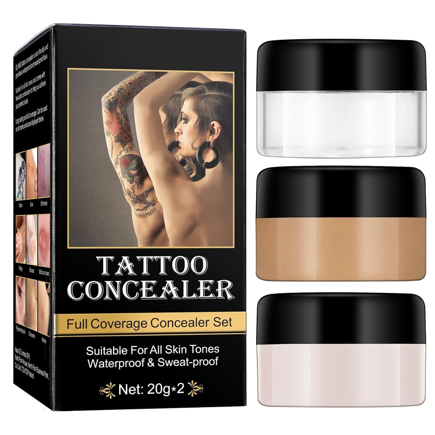 Tattoo Cover Up Makeup Waterproof, Professional Long-Lasting Tattoo Cover Up Concealer,Tattoo Cover Up Concealer Makeup Waterproof,Invisible and Natural, Suitable for Tattoos, Scars and Vitiligo