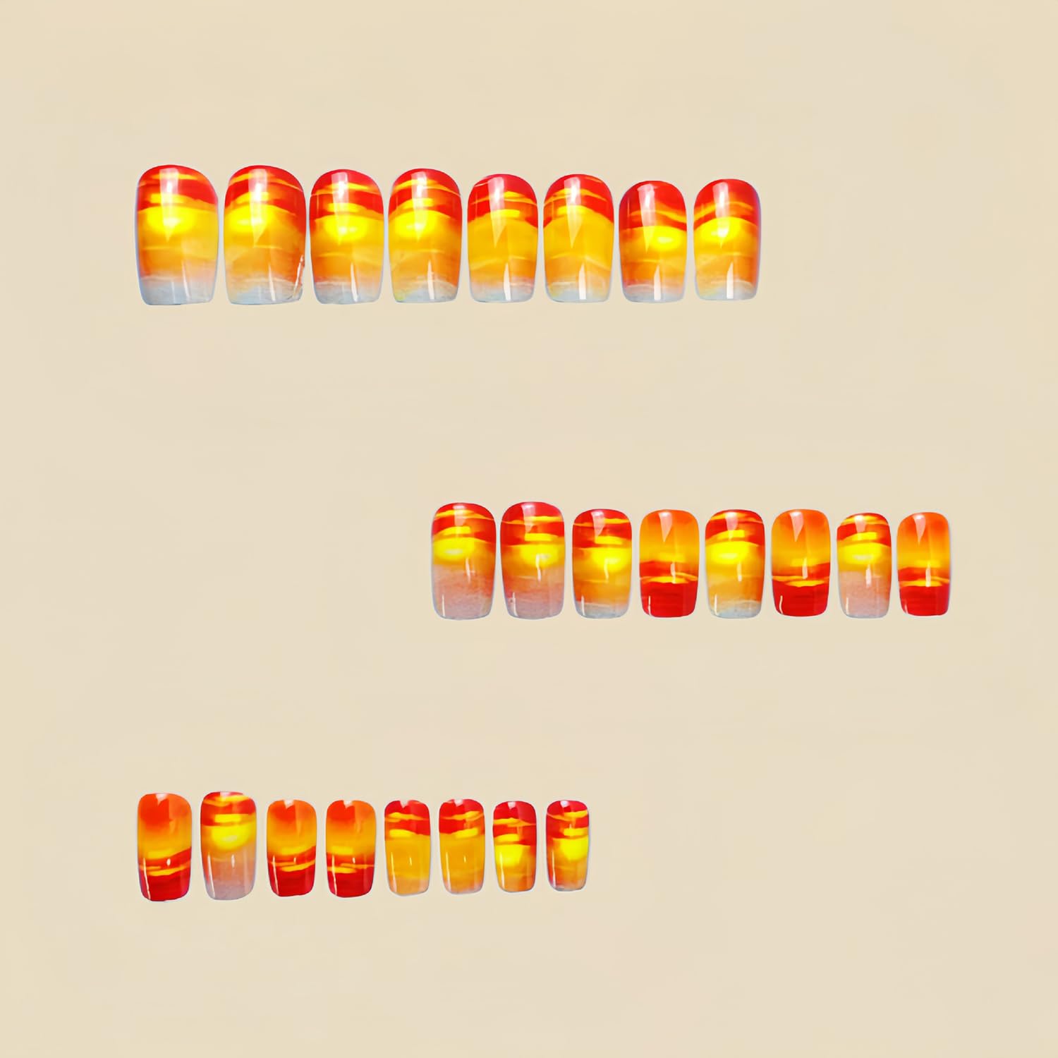 TBRZTR Sunset False Nails Press on Nails Medium Square Fake Nails Clouds Pattern Design Acrylic Nails Full Cover Stick on Nails Press Nails with Charm Acrylic Glossy Glue on Nails for Women 24Pcs - Image 2